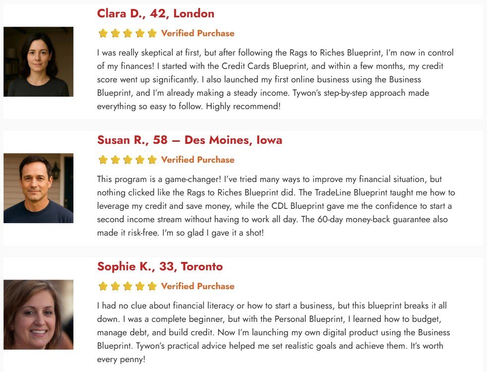 Rags to Riches Blueprint showing how to build digital income streams and online business for financial freedom