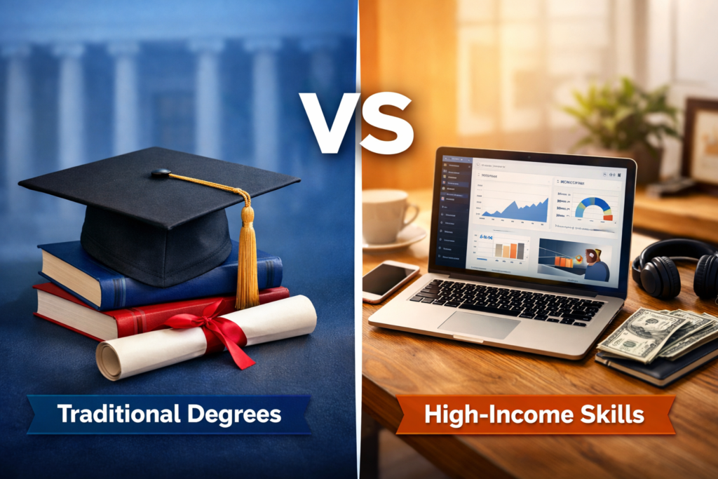 traditional degrees vs high income skills comparison concept