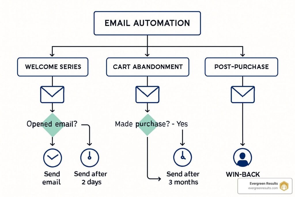 Simple marketing automation workflow diagram illustrating lead nurturing.