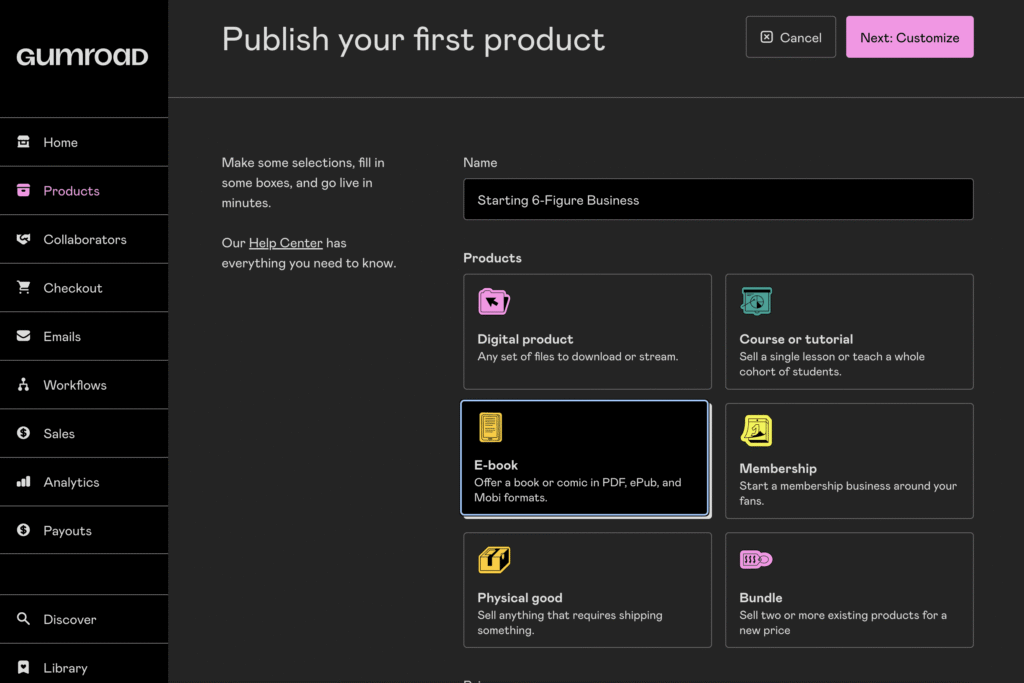 Selling digital products on Gumroad