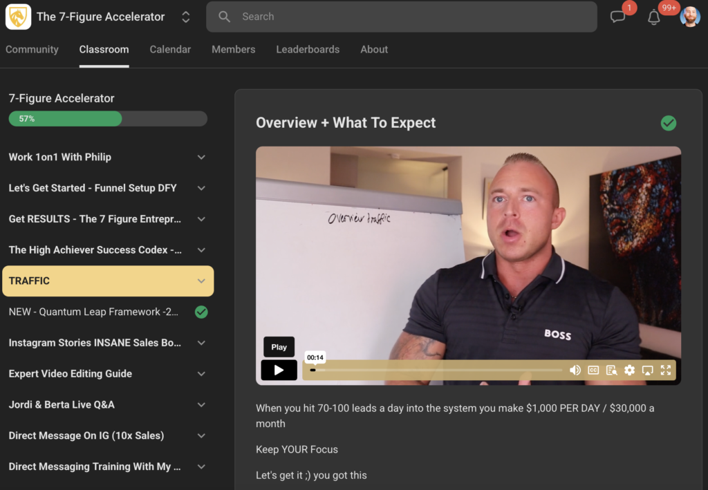 the 7-figure accelerator course dashboard