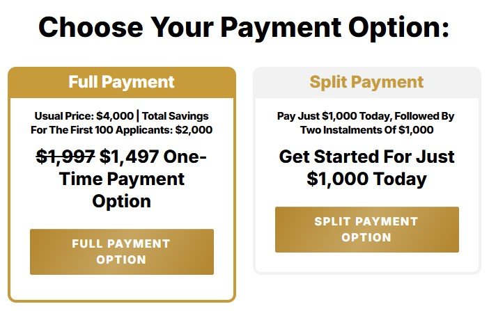 A simple breaking down the initial cost and potential additional expenses to join the 7-Figure Accelerator Program.