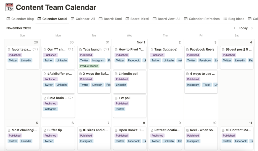 Buffer social media scheduling dashboard and content calendar