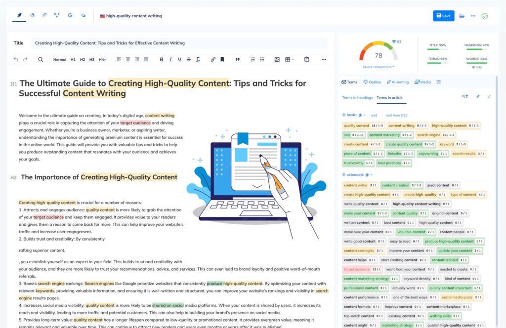 NeuronWriter AI SEO optimization tool for small business content