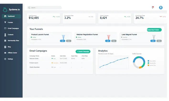 Systeme.io funnel dashboard