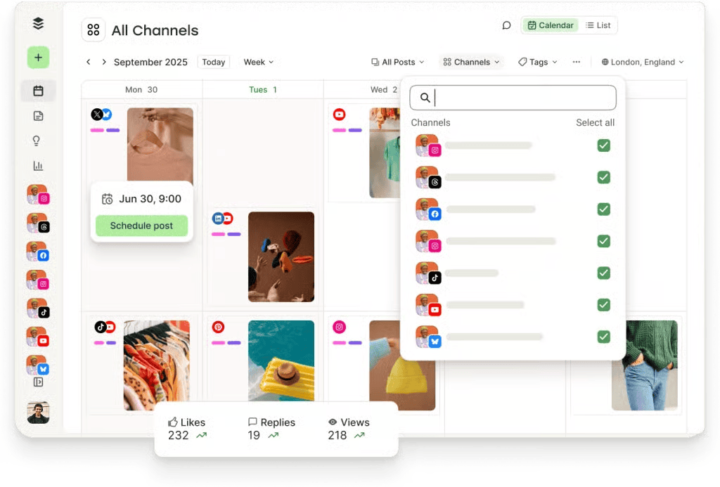 A screenshot showing Buffer's content calendar with scheduled posts.