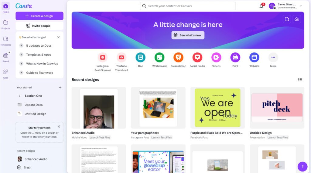 Canva dashboard screenshot showing the template library.