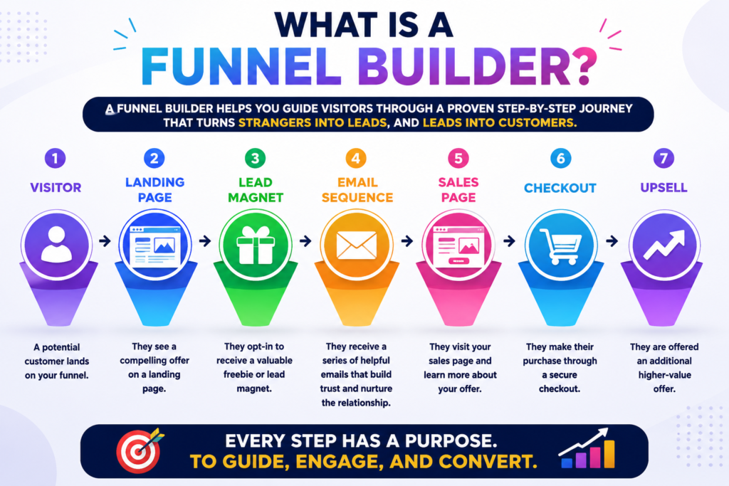 An infographic image showing the steps involved in building an effective funnel.