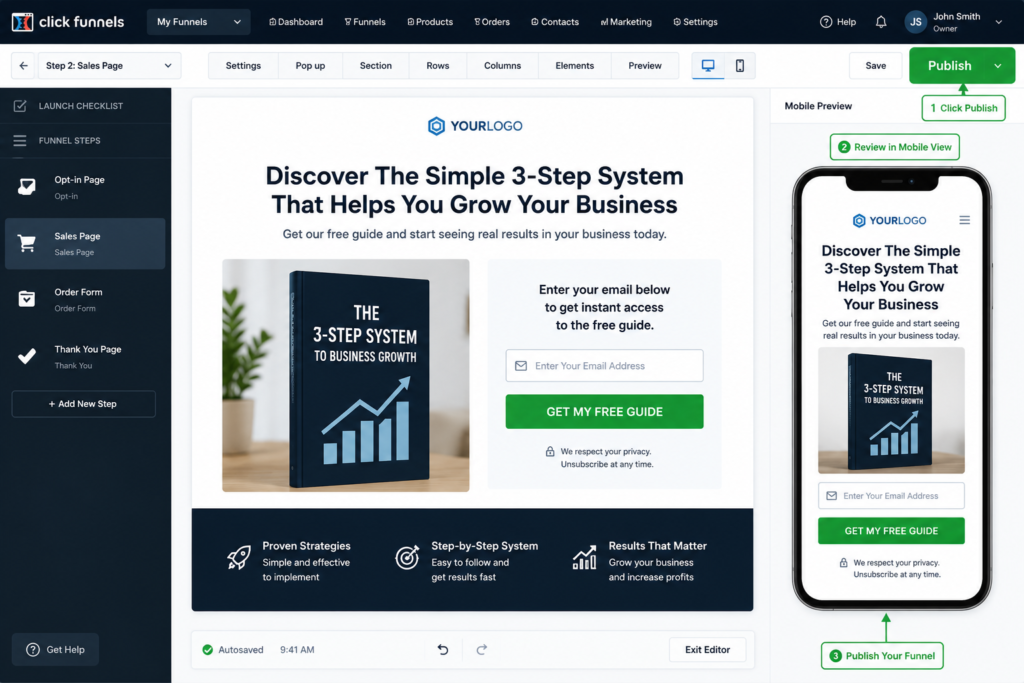publishing your first ClickFunnels funnel screenshot