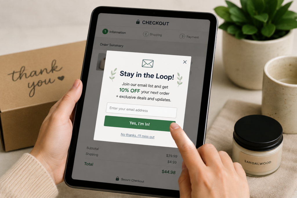 customer signing up for small business email list.