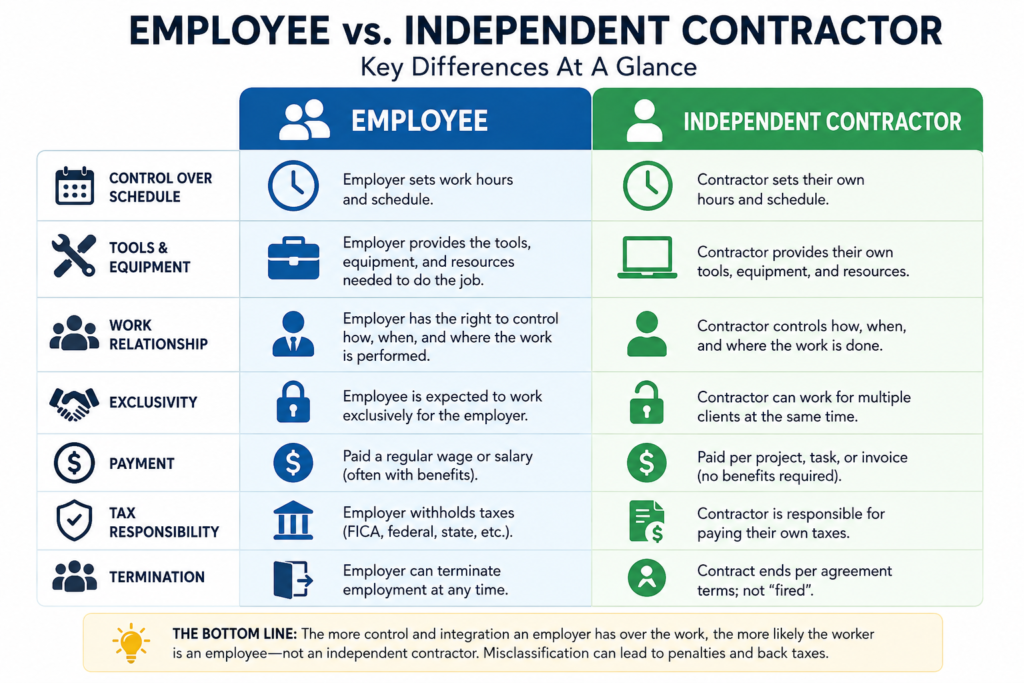 employee vs independent contractor classification chart