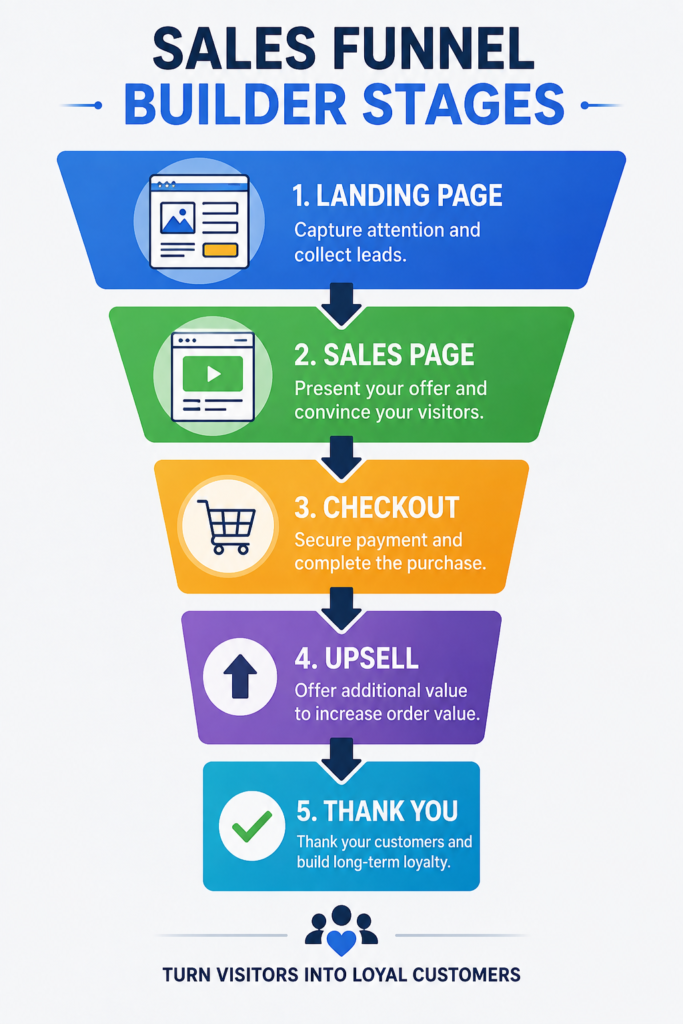 sales funnel builder stages diagram