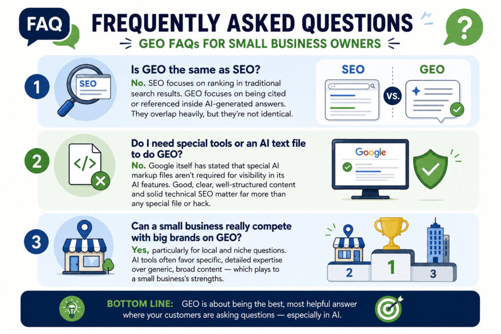 GEO FAQs for small business owners.