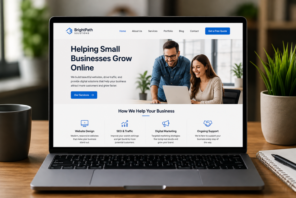 small business website example on laptop