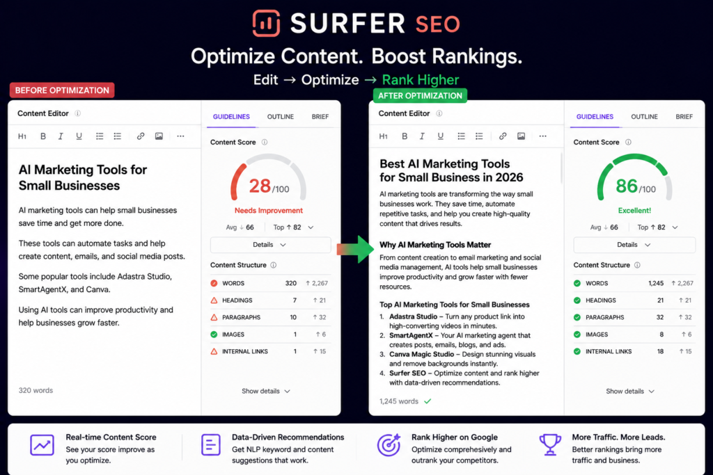 Surfer SEO content optimization score