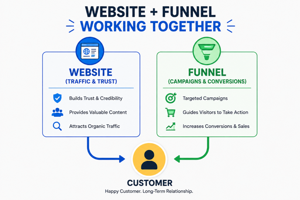 website and funnel working together diagram