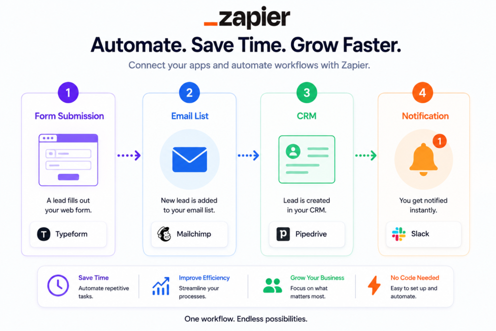 Zapier marketing automation workflow diagram