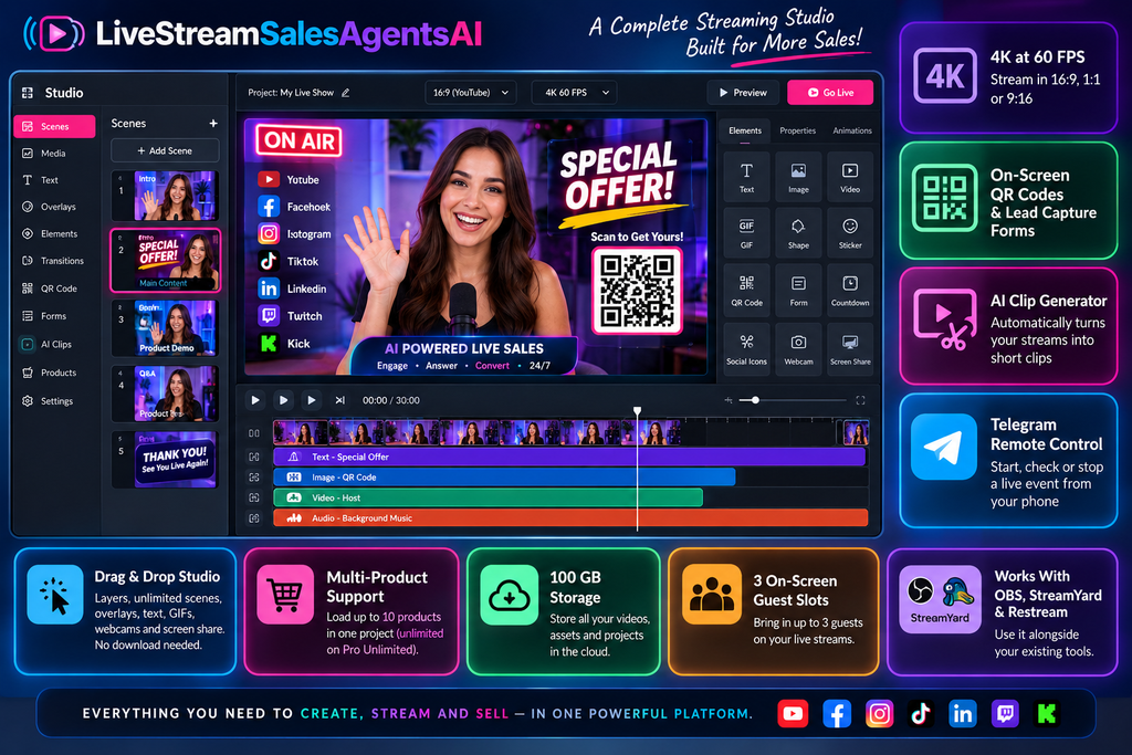 LiveStreamSalesAgentsAI streaming studio features