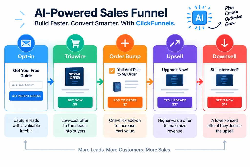 AI-planned sales funnel structure for ClickFunnels