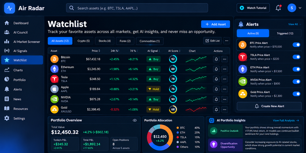 Air Radar Pro watchlist and price alerts