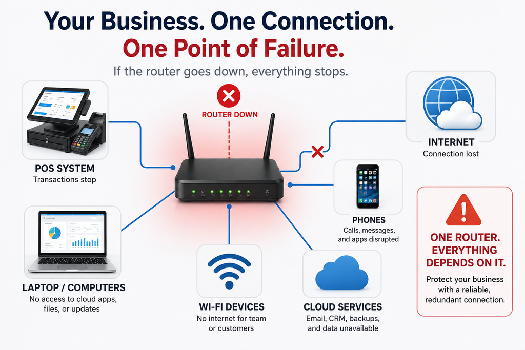 business internet downtime single point of failure.