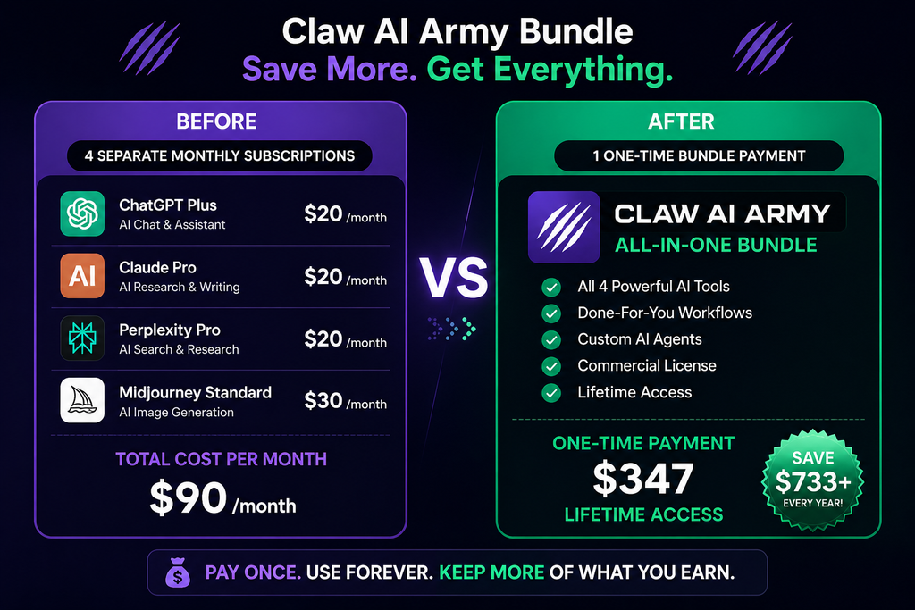 Claw AI Army Bundle cost comparison vs separate AI subscriptions