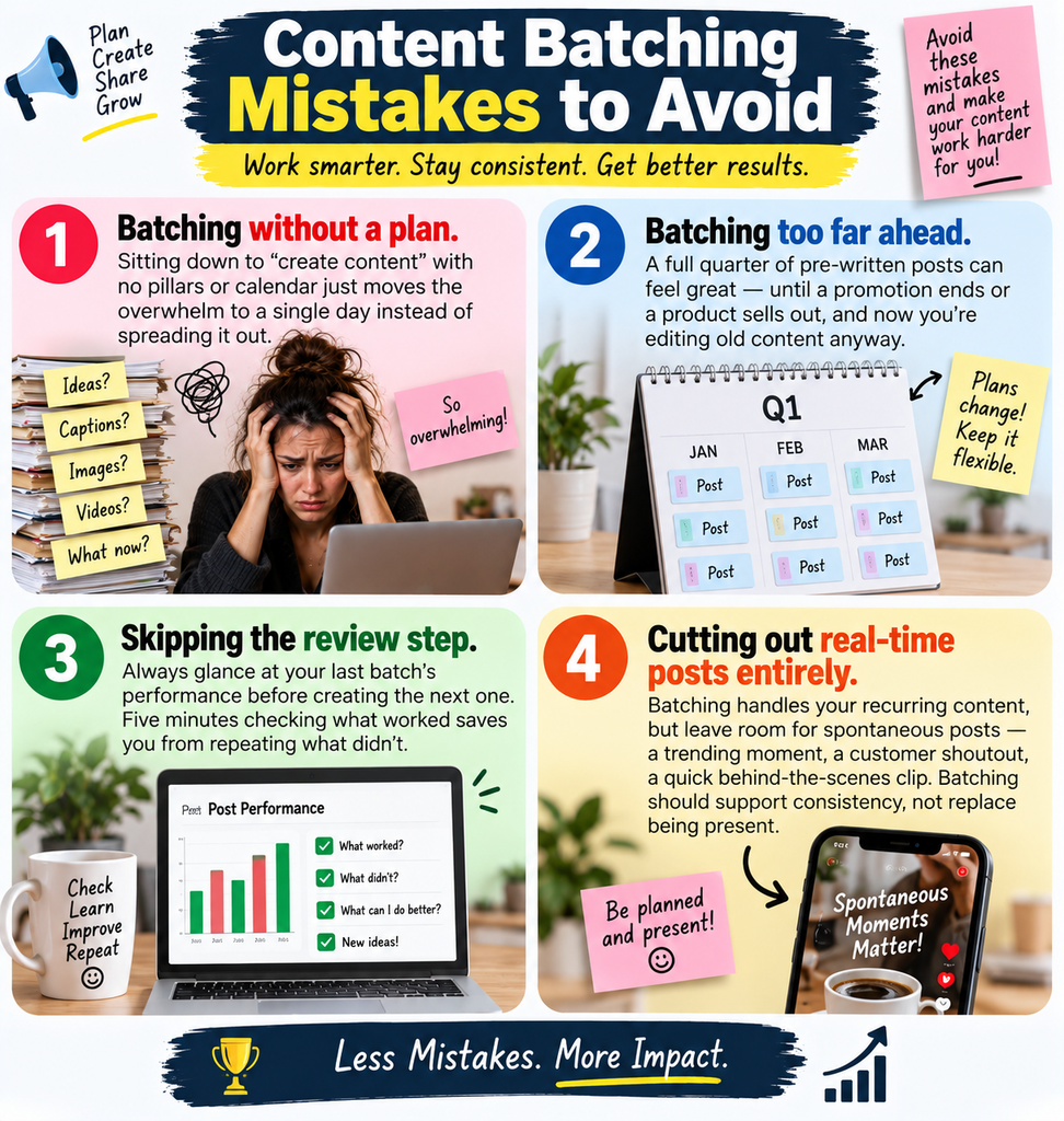 common social media content batching mistakes
