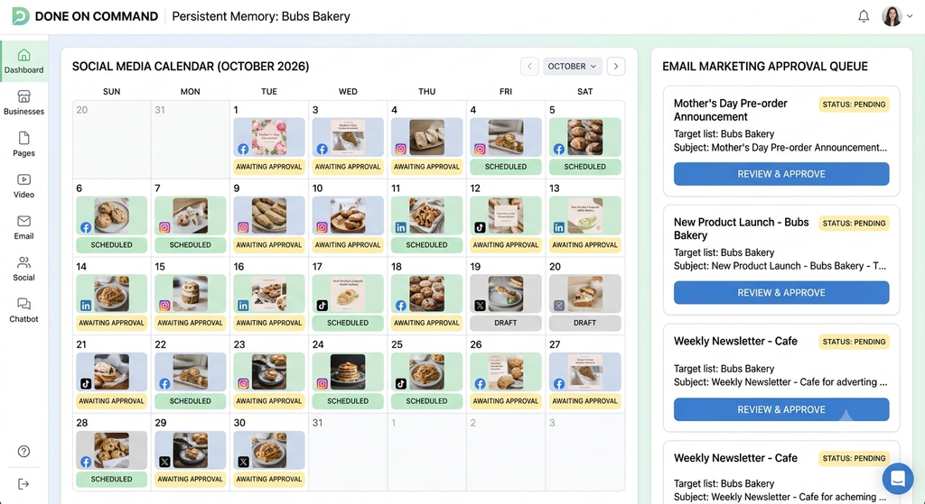 Done On Command email marketing and social media scheduling dashboard