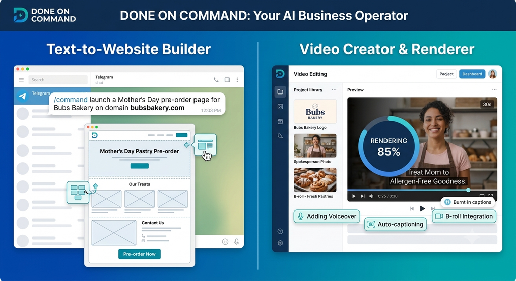 Done On Command website builder and video creator features