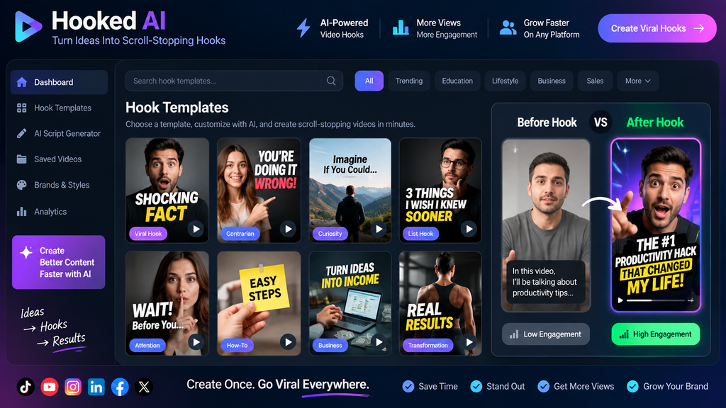 Hooked AI hook template library screenshot