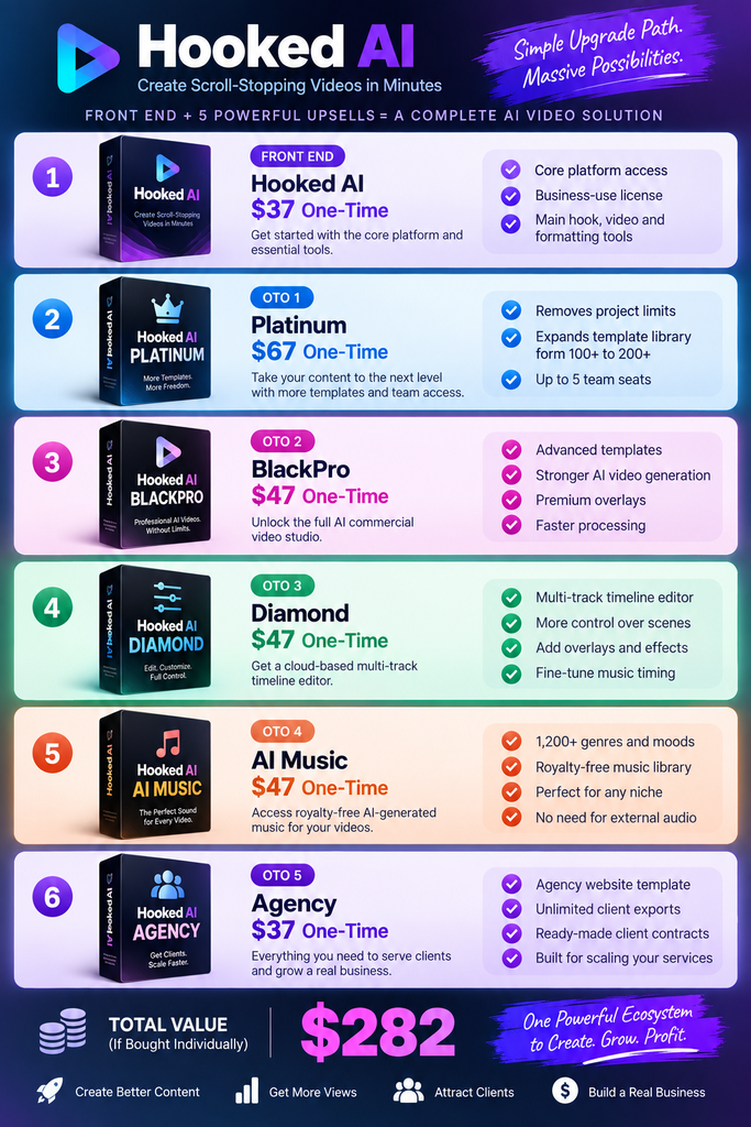 Hooked AI pricing and OTO breakdown 2026
