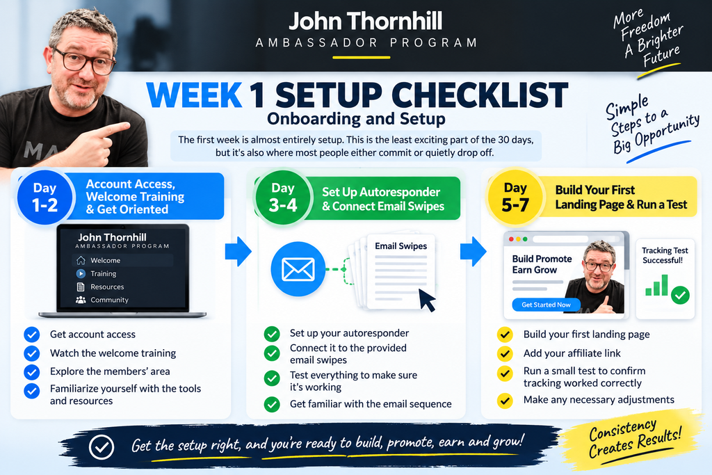 John Thornhill Ambassador Program week 1 setup checklist