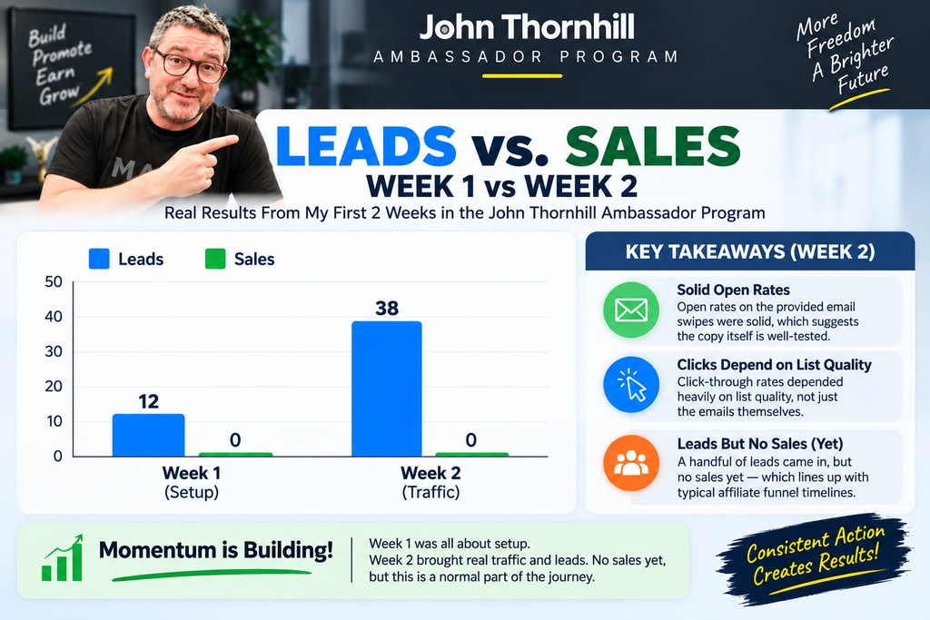 affiliate traffic results week 2 John Thornhill Ambassador Program