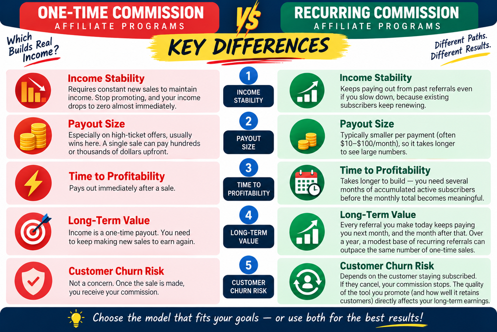 one-time vs recurring commission affiliate program differences