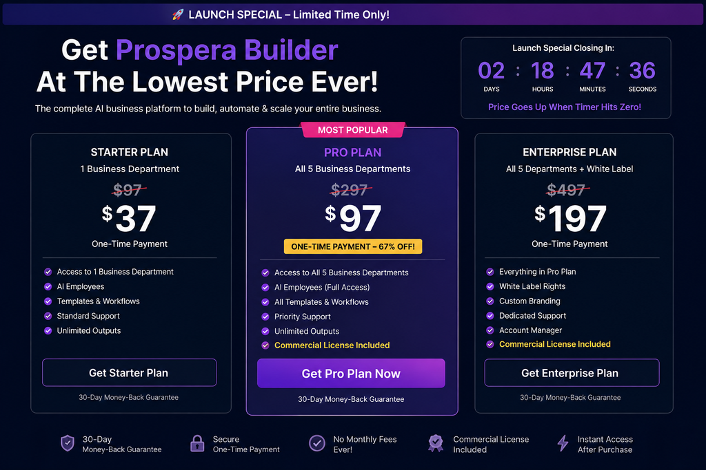 Prospera Builder pricing and launch discount