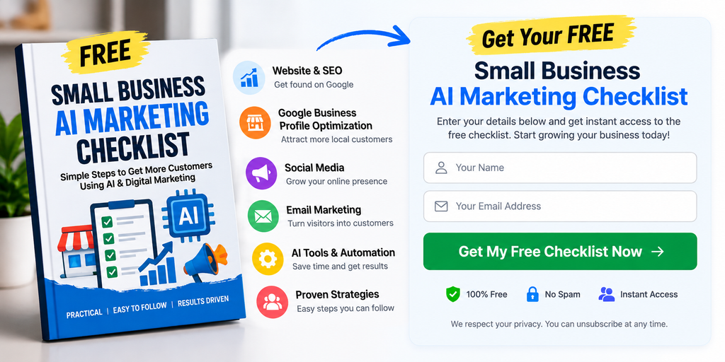 Small Business AI Marketing Checklist opt-in form with free checklist signup fields