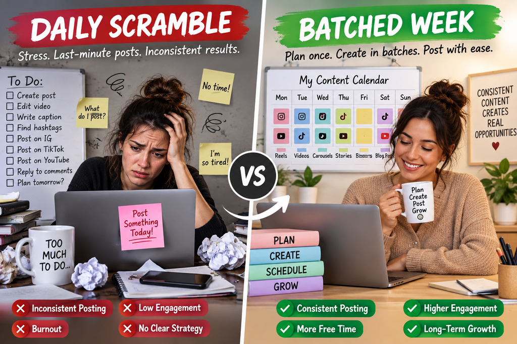 social media burnout vs content batching comparison