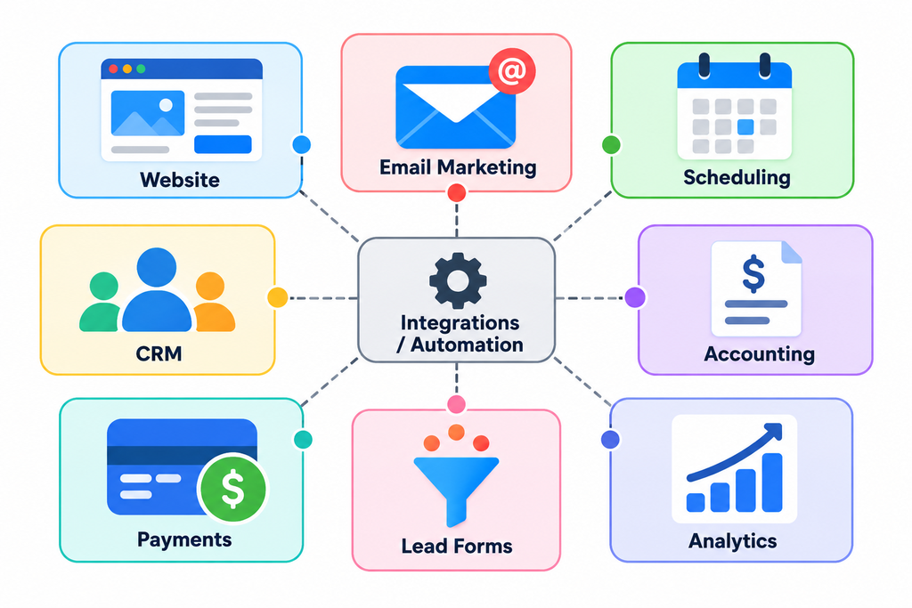 Best-of-breed tools connected through integrations in a small business tech stack