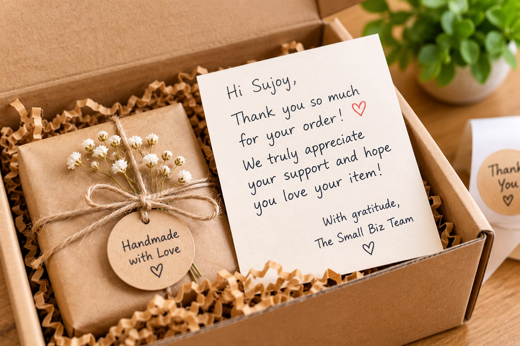 small touches that improve customer experience — handwritten thank-you note.