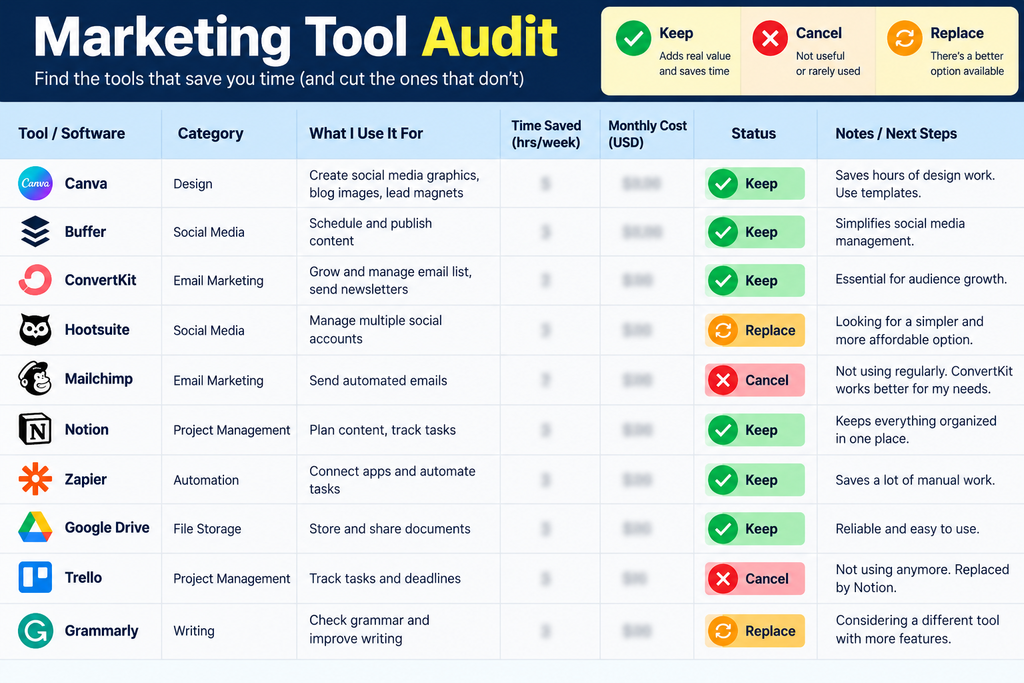 marketing tool audit to find tools that save time