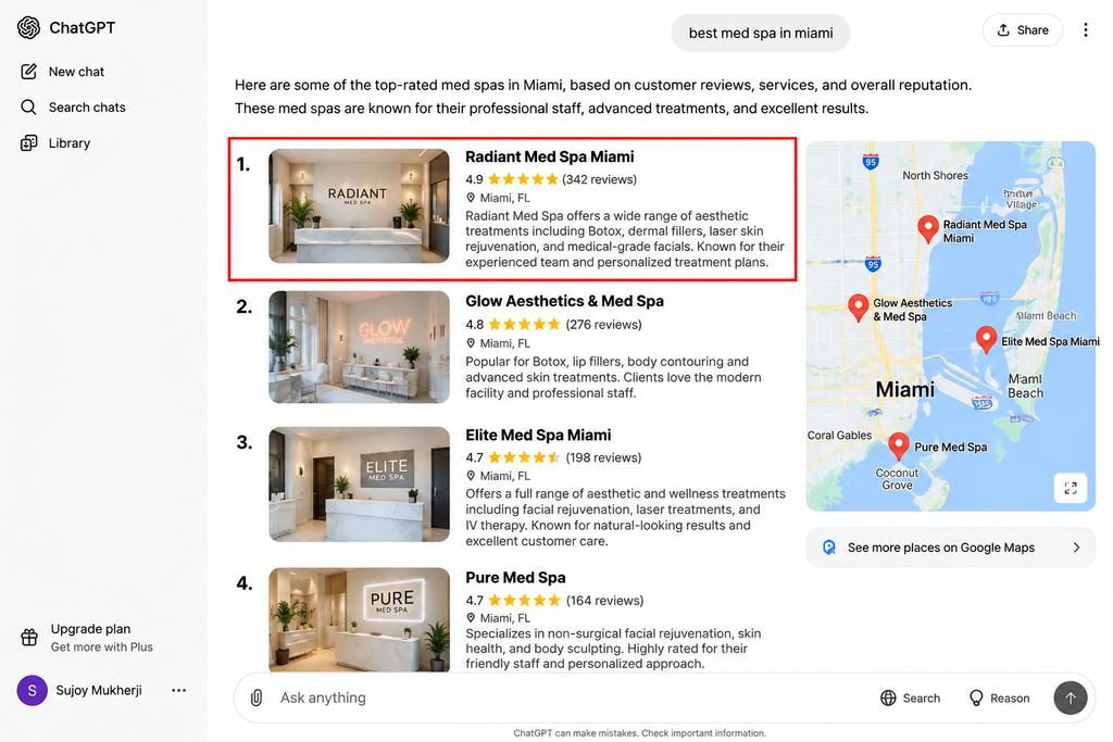 Testing AI search visibility by asking ChatGPT about a local business