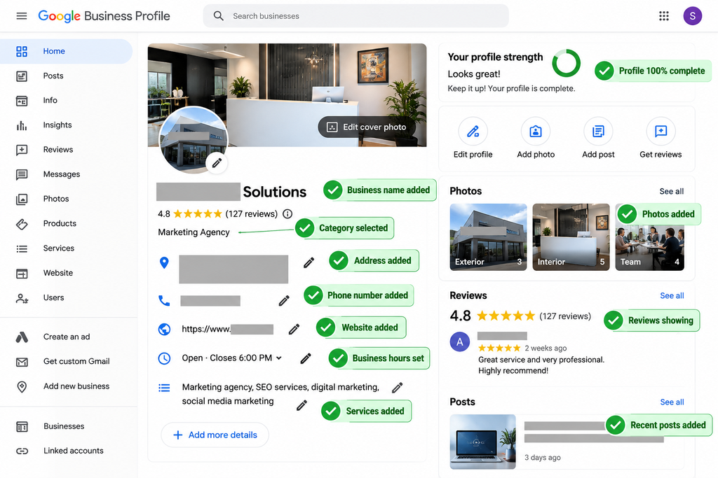 Completed Google Business Profile for a small business