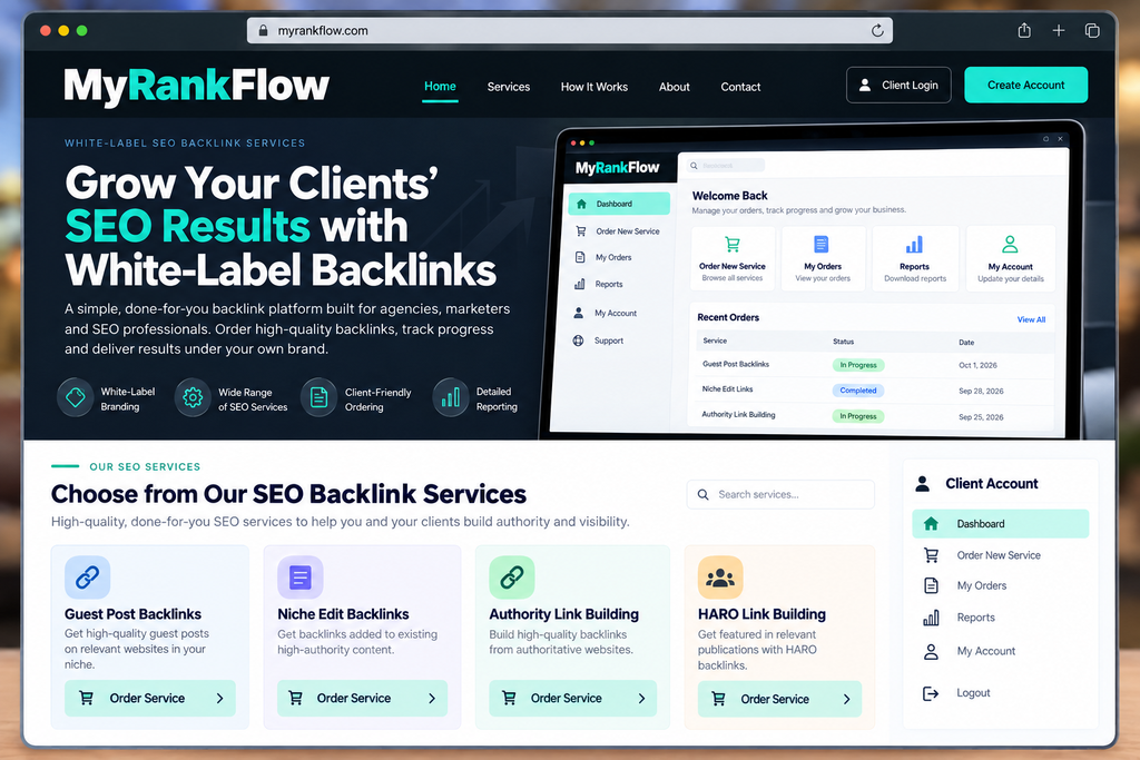 MyRankFlow white-label client storefront example.