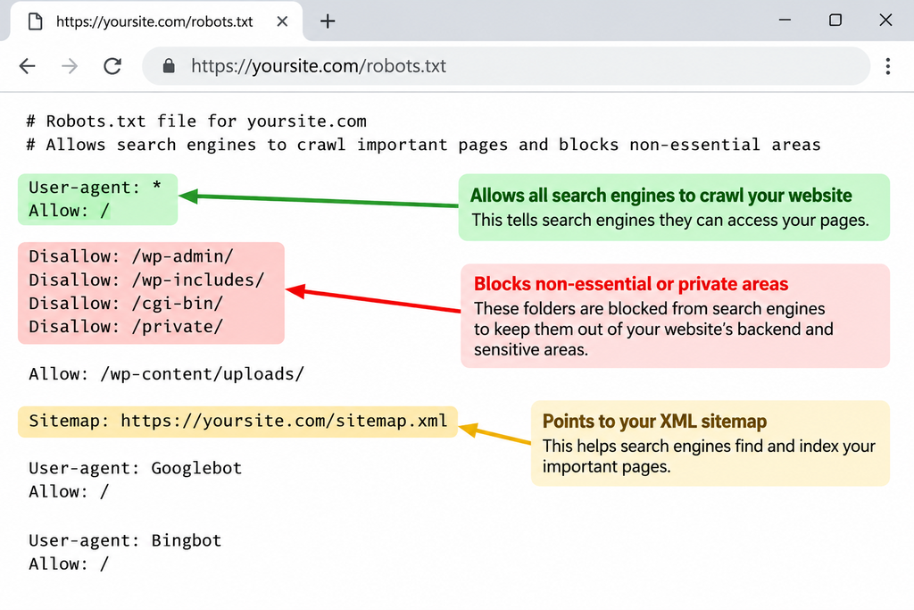 robots.txt file showing how to allow AI crawlers