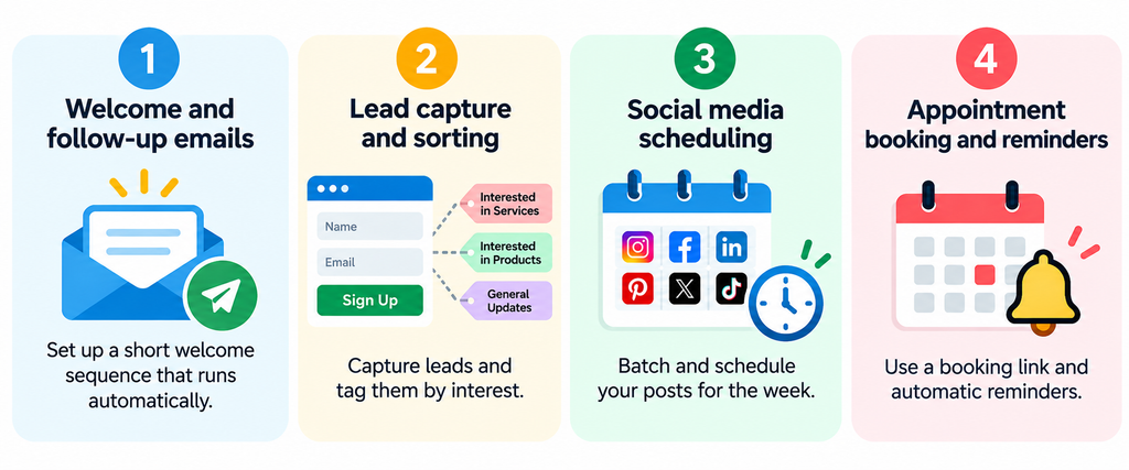 Checklist of four marketing tasks solopreneurs should automate first